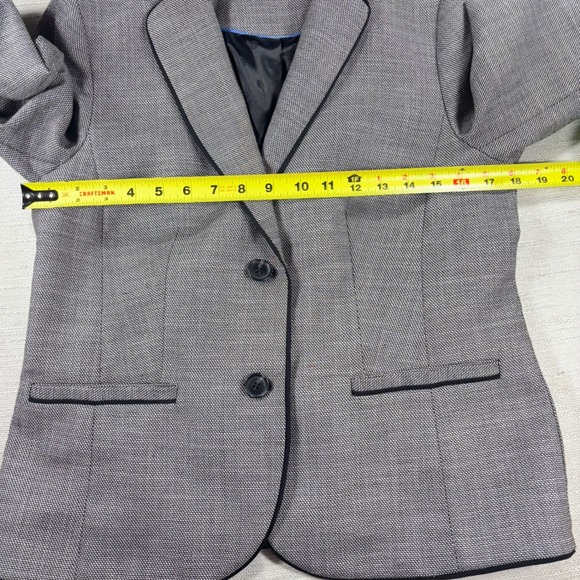 Talbots Blazer Gray Black Trimmed Houndstooth Career Jacket - Size 8 Classic - Picture 9 of 11